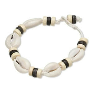 Handcrafted Organic Surfer Cowrie Shell Cotton Wood Beads Bracelet 6" Small